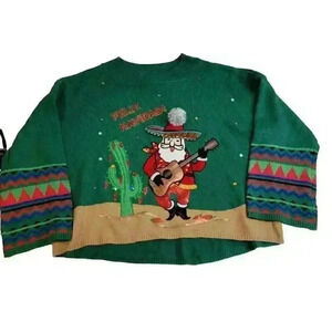 Holiday Time Christmas Sweater Womens XXL 20 Feliz Navidad Southwest Santa
